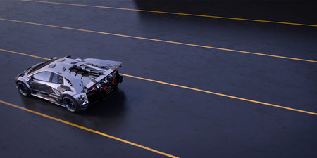 3D rendering of a brand-less generic concept car on the race track
