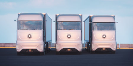 3D rendering of a brand-less generic concept truck. Electric autonomous truckの写真素材