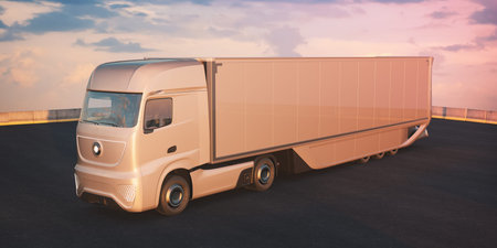 3D rendering of a brand-less generic concept truck. Electric autonomous truckの写真素材