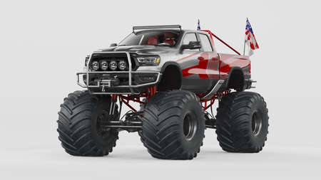 3D rendering of a brand-less generic monster truckの写真素材
