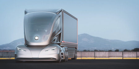 3D rendering of a brand-less generic concept truck. Electric autonomous truckの写真素材
