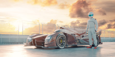 3D rendering of a generic racing car and a pilot