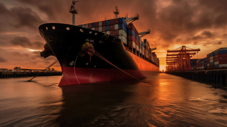 Massive container ship at the sunsetの素材