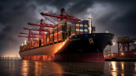 Massive container ship at the sunsetの素材