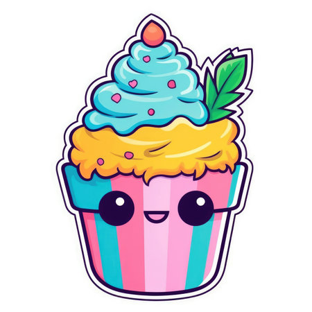illustration of a sticker cupcake - generative aiの素材