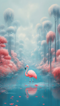 digital oil painting of a flamingo in pastel pinks and blues - generative aiの素材