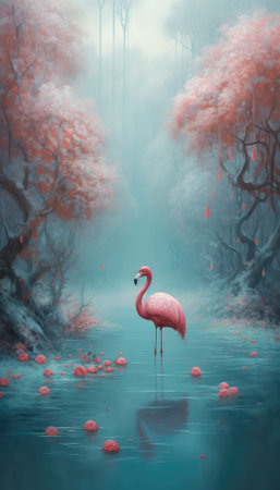 digital oil painting of a flamingo in pastel pinks and blues - generative aiの素材