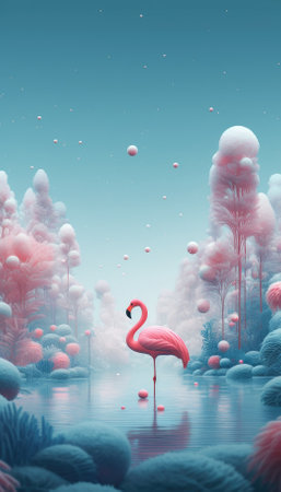 digital oil painting of a flamingo in pastel pinks and blues - generative aiの素材