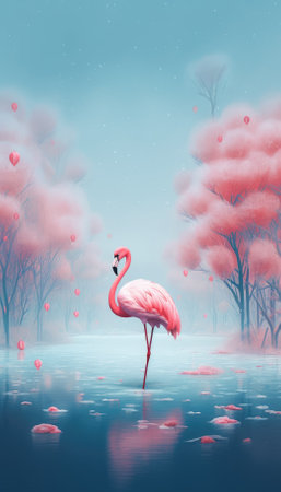 digital oil painting of a flamingo in pastel pinks and blues - generative aiの素材