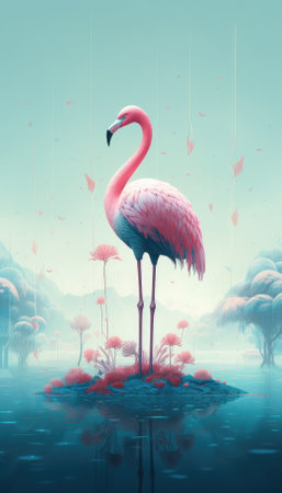 digital oil painting of a flamingo in pastel pinks and blues - generative aiの素材