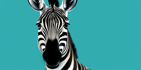 Zebra head on blue background. 3D illustration. Horizontal.の素材
