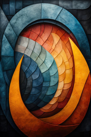 Simple abstract rough oil painting made of geometrical curves and geometrical figuresの素材