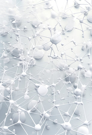 Abstract 3d rendering of white molecules structure. Science and medical background.の素材
