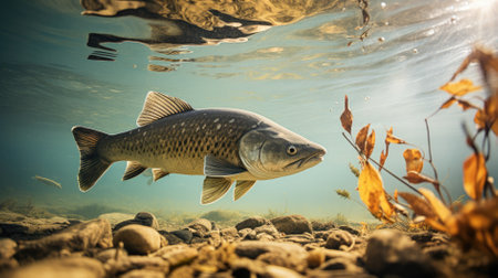 Carp in the water. Underwater world. Underwater world.の素材