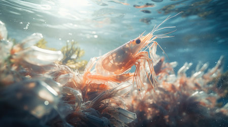 Shrimp in the sea. Underwater life. Underwater world.の素材