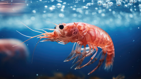 Shrimp in the aquarium. Beautiful underwater world with marine animals.の素材
