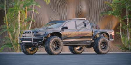 3D rendering of a brand-less generic rally pickup truck