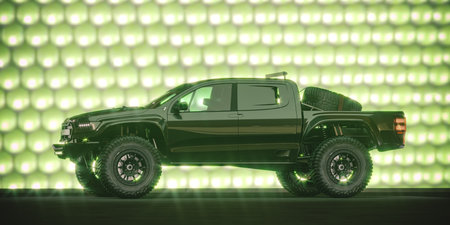 3D rendering of a brand-less generic rally pickup truckの写真素材