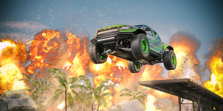 3D rendering of a brand-less generic rally pickup truckの写真素材