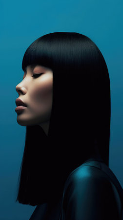 Portrait of a beautiful woman with long black hair. Beauty, fashion.の素材