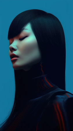 Portrait of a beautiful asian woman. Fashion art photo.の素材