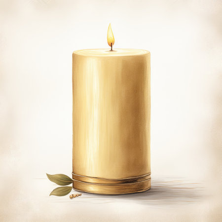 Burning wax candle isolated on a white background. 3D illustration.の素材
