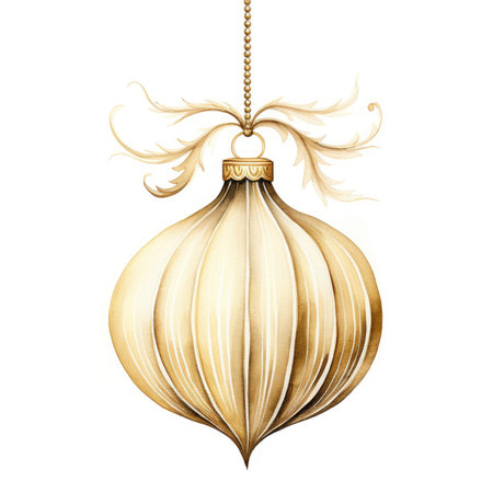 Golden Christmas ball isolated on white background. Watercolor hand drawn illustrationの素材