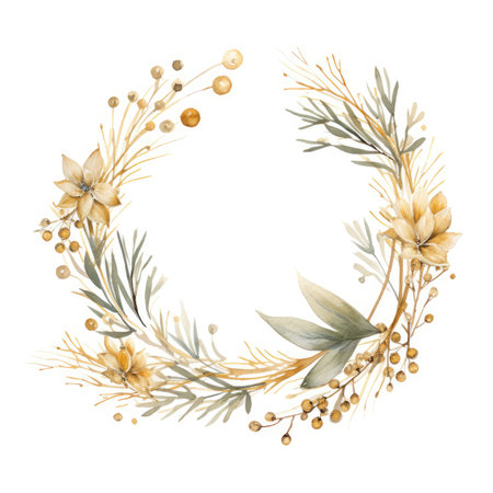Watercolor Christmas wreath. Isolated on white background. Hand painted illustration.の素材