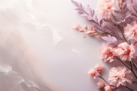 Beautiful cherry blossom flowers on watercolor background, flat layの素材