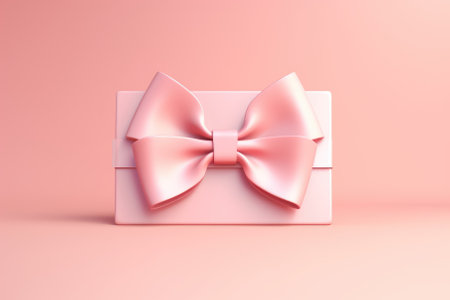 Gift box with pink bow on pink background. 3D renderingの素材