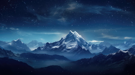 Mountain landscape with snow and stars. 3D Rendering.の素材