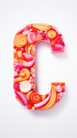 Letter C made from colorful candies on white background, letter Cの素材