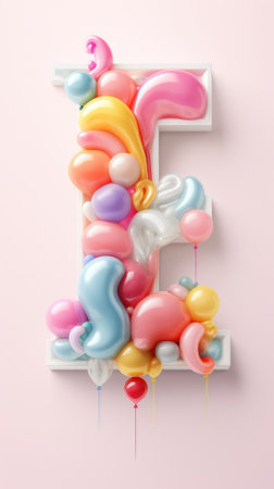 Number 1 made of colorful balloons on pink background. 3D Renderingの素材