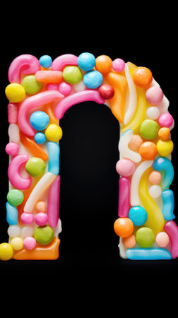 Letter N of the alphabet from multi-colored candies on a black backgroundの素材