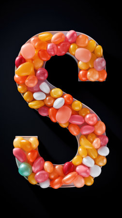 Letter S filled with jelly beans on black background. 3D renderingの素材