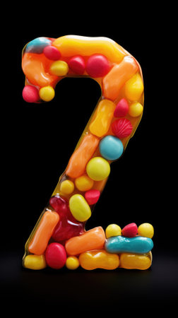 Colorful candies in the form of numbers on a black backgroundの素材