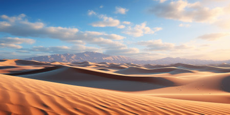 Desert sand dunes at sunset. 3d render illustration.の素材