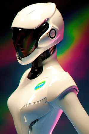 3d render of a female robot with black and white glasses.の素材
