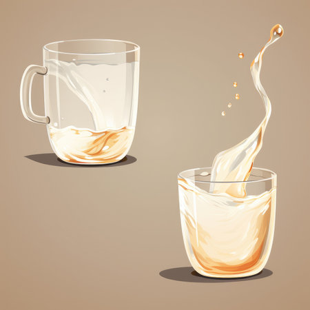 Vector illustration of a glass and a cup of water with splashesの素材