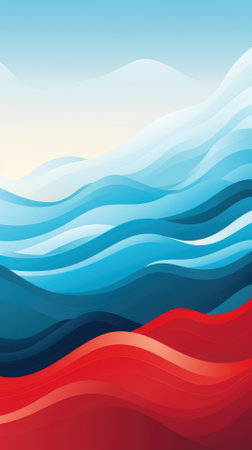 Abstract background with wavy blue and red waves. Vector illustration.の素材
