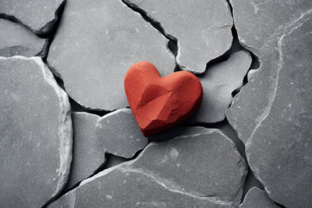 Red heart on cracked stone background. Valentines day love concept.の素材