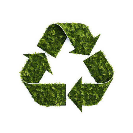 Recycling symbol made of grass, isolated on white background.の素材