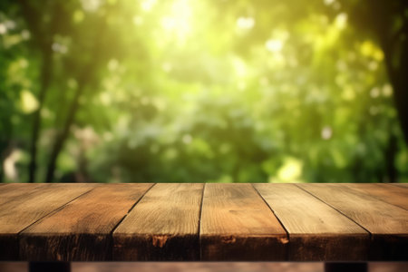 Empty wooden table for product display montages with bokeh backgroundの素材