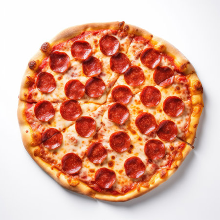 Pepperoni pizza isolated on a white background. Top view.の素材