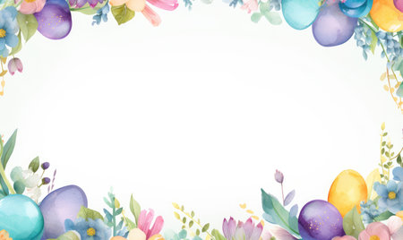 Easter background with watercolor eggs and flowers. Vector illustration.の素材