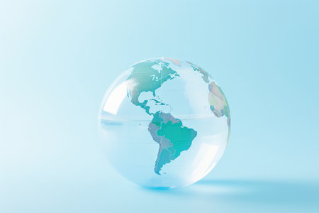 Globe with map of the world on blue background. Global business concept.の素材
