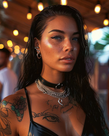 Portrait of a beautiful young woman with tattoos on her body.の素材
