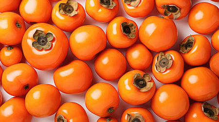 Fresh ripe persimmon fruit isolated on white background, top viewの素材