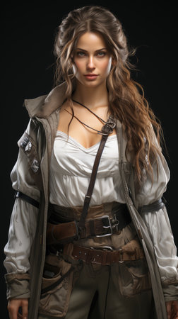 Beautiful young woman in a trench coat on a dark background.の素材