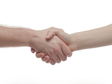 Handshake of two men. Isolated on a white background.の素材